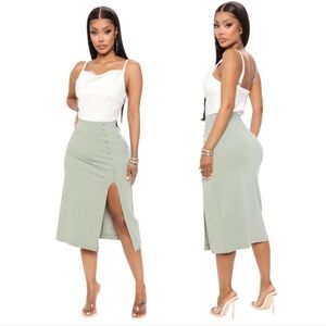NWT Sexy High Slit Midi Sage Grey Skirt